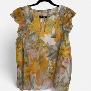Black Tape_ yellow floral blouse ruffle sleeve
Size 2X